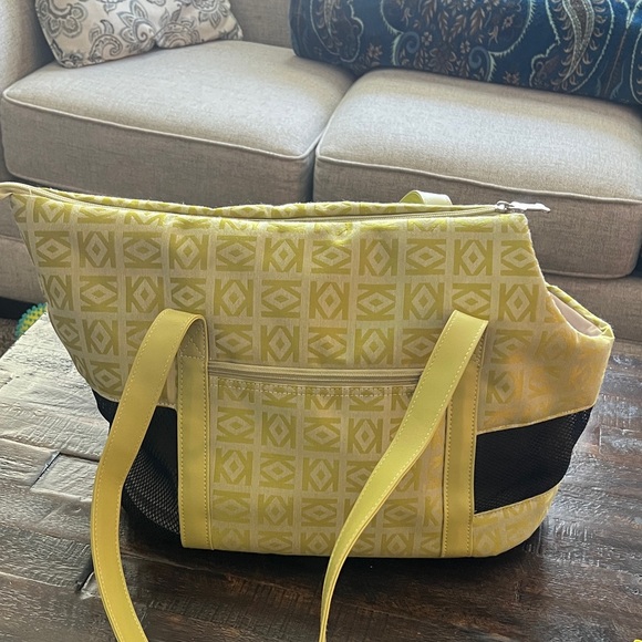 Pet Carrier Green Yellow Patterned Padded Vented Bag Tote Dog Cat - Picture 2 of 9